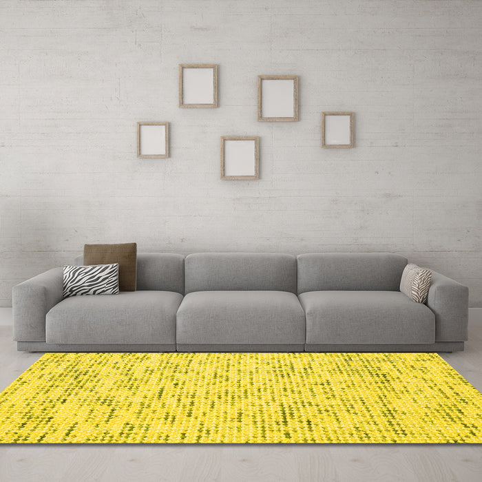Machine Washable Abstract Yellow Contemporary Rug in a Living Room, wshcon1881yw