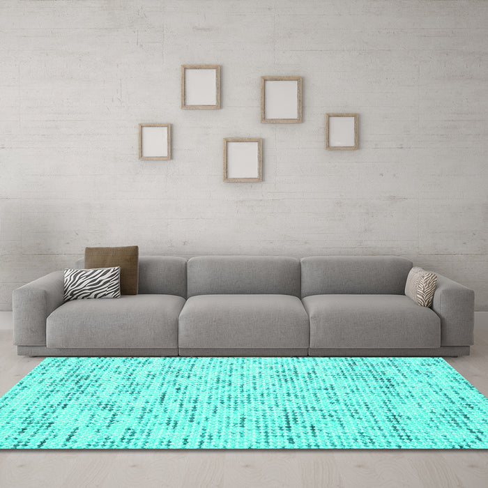 Machine Washable Abstract Turquoise Contemporary Area Rugs in a Living Room,, wshcon1881turq