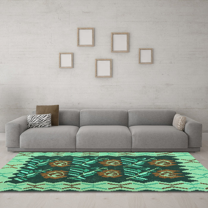 Machine Washable Abstract Turquoise Contemporary Area Rugs in a Living Room,, wshcon1882turq