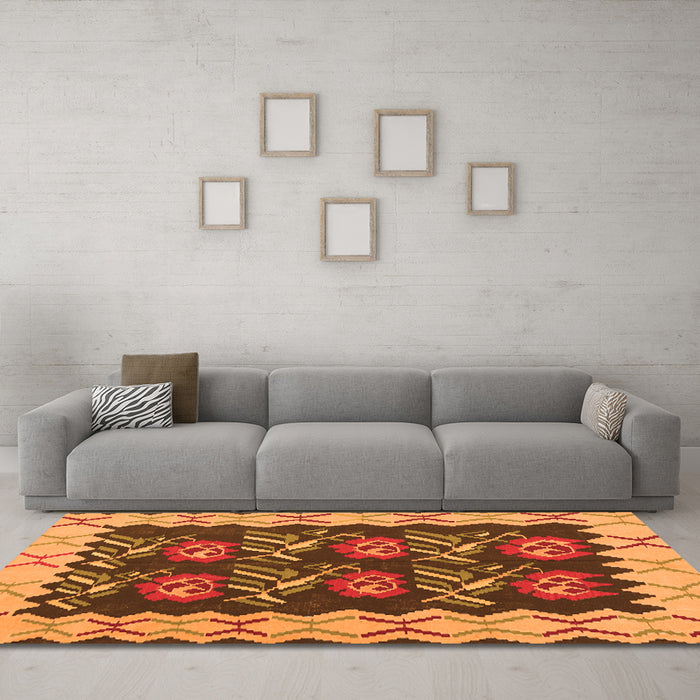 Machine Washable Abstract Orange Contemporary Area Rugs in a Living Room, wshcon1882org