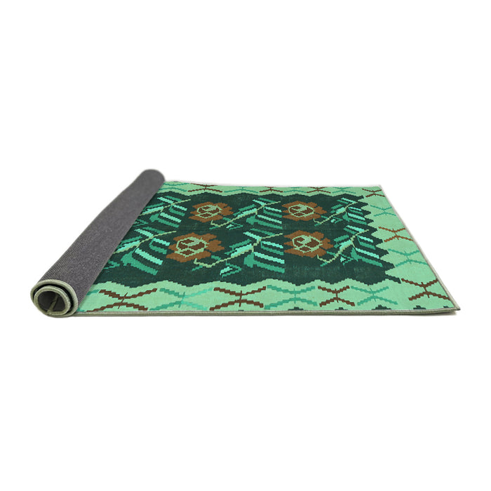 Sideview of Abstract Turquoise Contemporary Rug, con1882turq