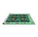 Sideview of Machine Washable Abstract Turquoise Contemporary Area Rugs, wshcon1882turq