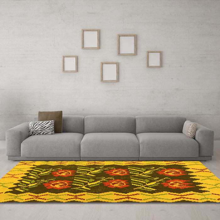 Machine Washable Abstract Yellow Contemporary Rug in a Living Room, wshcon1882yw