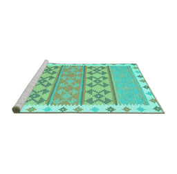 Sideview of Machine Washable Abstract Turquoise Contemporary Area Rugs, wshcon1883turq