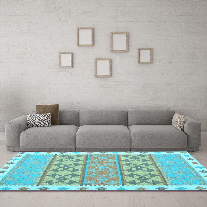 Machine Washable Abstract Light Blue Contemporary Rug in a Living Room, wshcon1883lblu