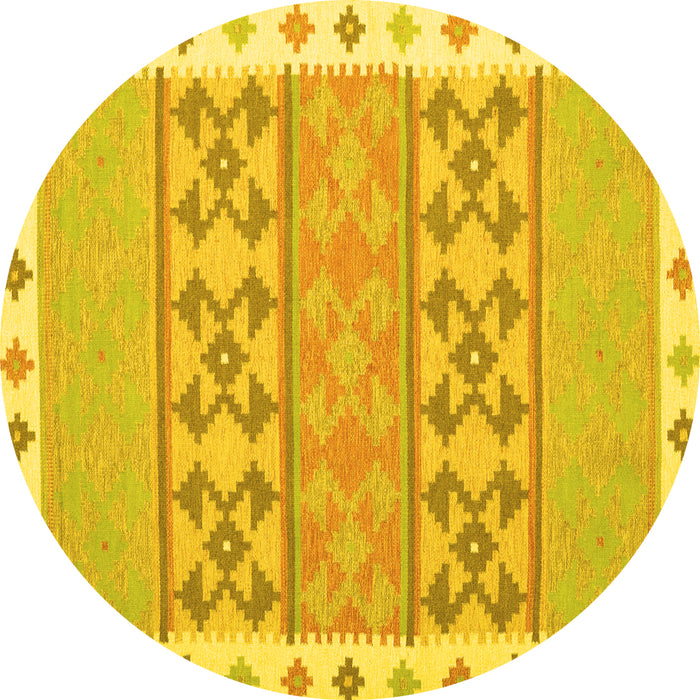 Round Abstract Yellow Contemporary Rug, con1883yw