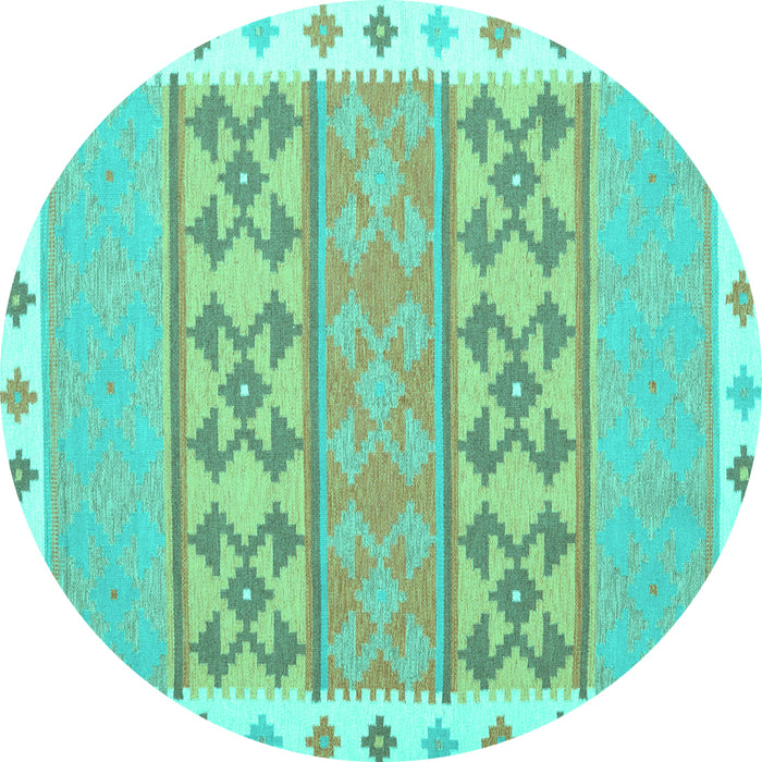 Round Machine Washable Abstract Turquoise Contemporary Area Rugs, wshcon1883turq