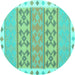 Round Machine Washable Abstract Turquoise Contemporary Area Rugs, wshcon1883turq