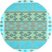 Round Abstract Light Blue Contemporary Rug, con1883lblu