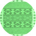 Round Machine Washable Abstract Emerald Green Contemporary Area Rugs, wshcon1883emgrn