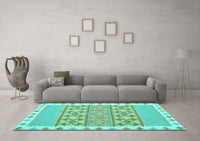 Machine Washable Abstract Turquoise Contemporary Rug, wshcon1883turq