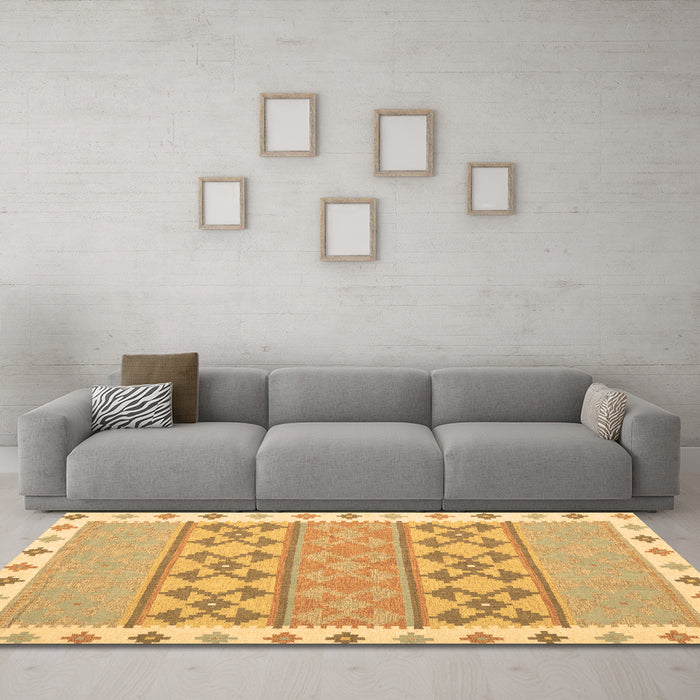 Machine Washable Abstract Brown Contemporary Rug in a Living Room,, wshcon1883brn