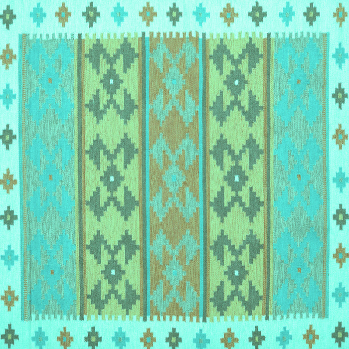 Square Machine Washable Abstract Turquoise Contemporary Area Rugs, wshcon1883turq