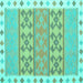 Square Machine Washable Abstract Turquoise Contemporary Area Rugs, wshcon1883turq