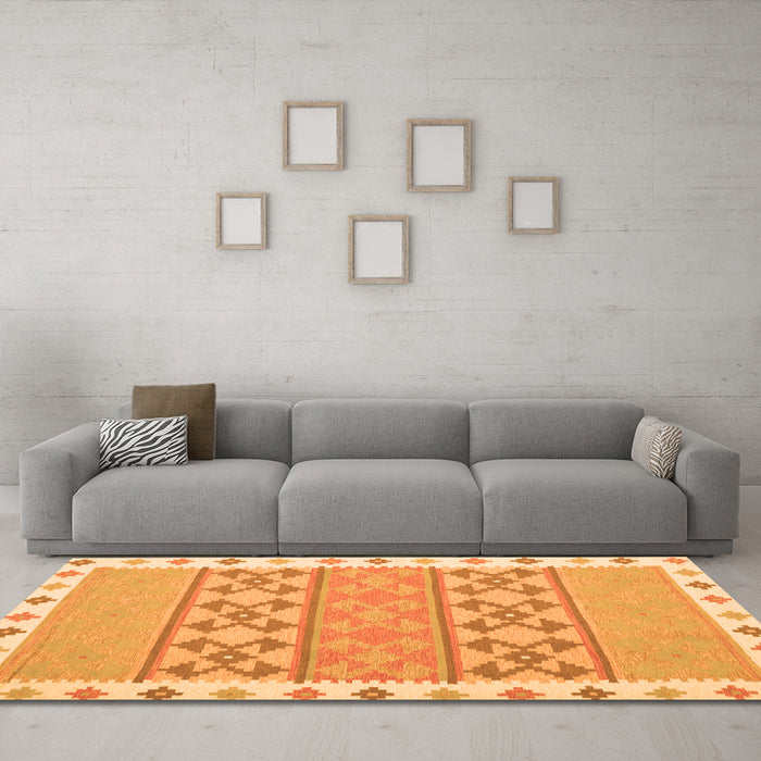 Machine Washable Abstract Orange Contemporary Area Rugs in a Living Room, wshcon1883org