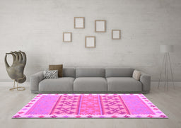 Machine Washable Abstract Pink Contemporary Rug in a Living Room, wshcon1883pnk