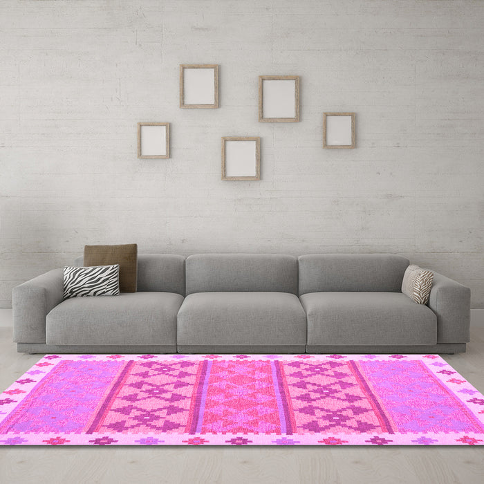 Machine Washable Abstract Pink Contemporary Rug in a Living Room, wshcon1883pnk