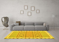 Machine Washable Abstract Yellow Contemporary Rug, wshcon1883yw