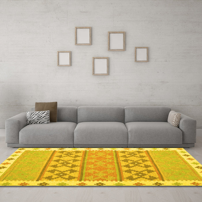 Machine Washable Abstract Yellow Contemporary Rug in a Living Room, wshcon1883yw