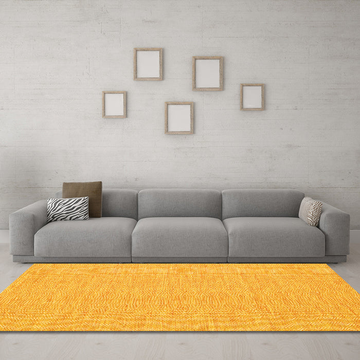 Machine Washable Abstract Yellow Contemporary Rug in a Living Room, wshcon1884yw