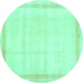 Round Machine Washable Solid Turquoise Modern Area Rugs, wshcon1886turq