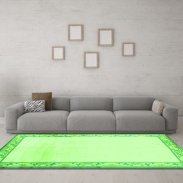 Machine Washable Solid Green Modern Area Rugs in a Living Room,, wshcon1887grn