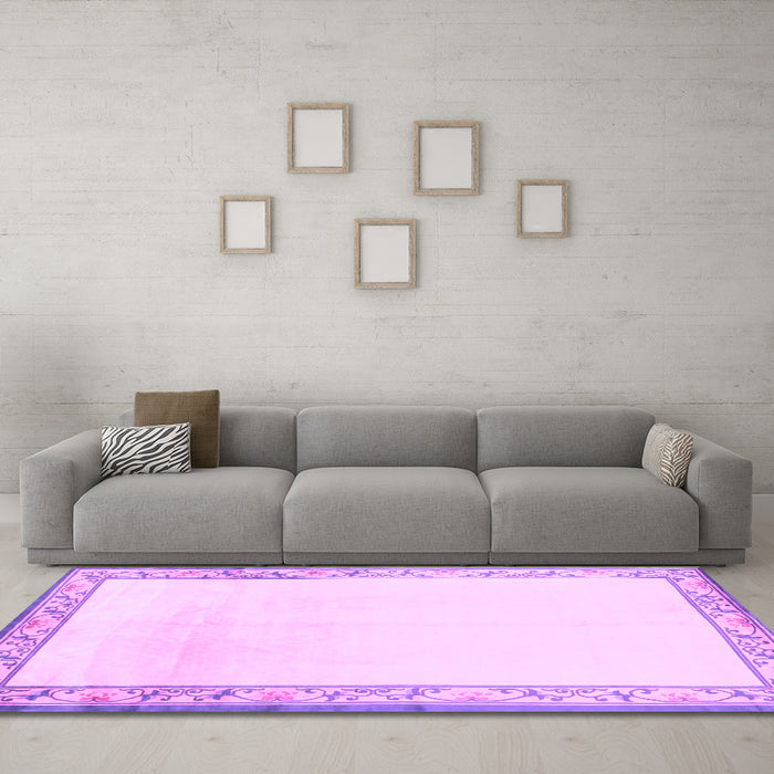 Machine Washable Solid Purple Modern Area Rugs in a Living Room, wshcon1887pur