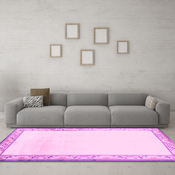 Machine Washable Solid Pink Modern Rug in a Living Room, wshcon1887pnk