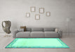 Machine Washable Solid Turquoise Modern Area Rugs in a Living Room,, wshcon1887turq