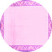 Round Machine Washable Solid Pink Modern Rug, wshcon1887pnk