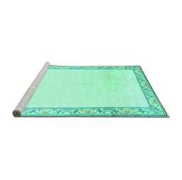 Sideview of Machine Washable Solid Turquoise Modern Area Rugs, wshcon1887turq