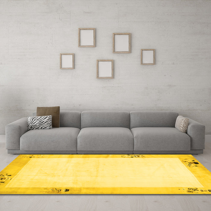 Machine Washable Solid Yellow Modern Rug in a Living Room, wshcon1888yw