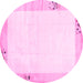 Round Machine Washable Solid Pink Modern Rug, wshcon1888pnk