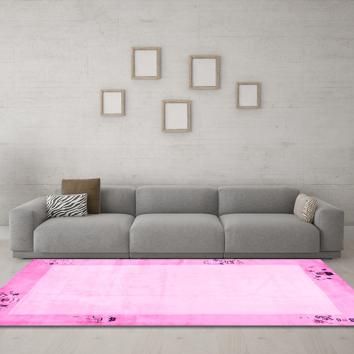 Machine Washable Solid Pink Modern Rug in a Living Room, wshcon1888pnk