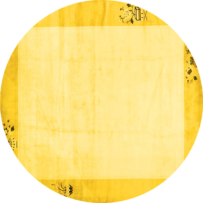Round Solid Yellow Modern Rug, con1888yw