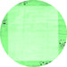Round Machine Washable Solid Emerald Green Modern Area Rugs, wshcon1888emgrn