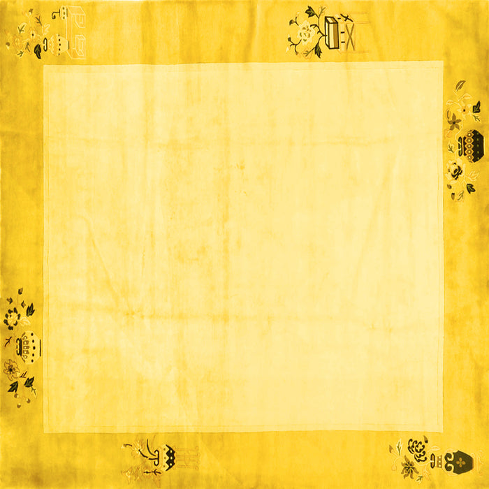 Square Machine Washable Solid Yellow Modern Rug, wshcon1888yw