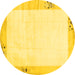 Round Machine Washable Solid Yellow Modern Rug, wshcon1888yw