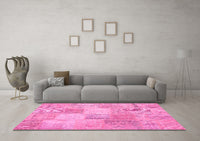 Machine Washable Patchwork Pink Transitional Rug, wshcon1889pnk