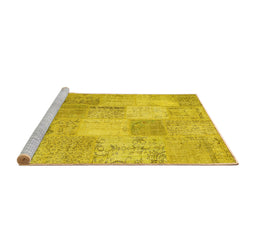 Sideview of Machine Washable Patchwork Yellow Transitional Rug, wshcon1889yw