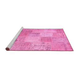 Sideview of Machine Washable Patchwork Pink Transitional Rug, wshcon1889pnk