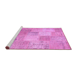 Sideview of Machine Washable Patchwork Purple Transitional Area Rugs, wshcon1889pur