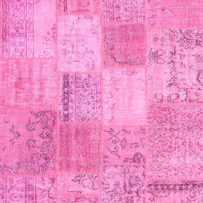 Machine Washable Patchwork Pink Transitional Rug, wshcon1889pnk