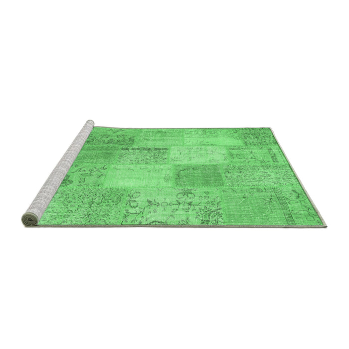 Sideview of Machine Washable Patchwork Emerald Green Transitional Area Rugs, wshcon1889emgrn