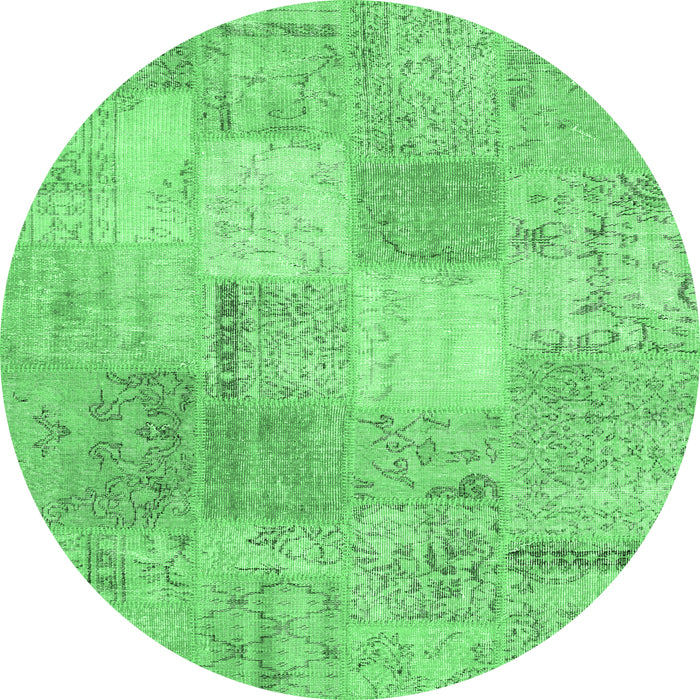 Round Patchwork Emerald Green Transitional Rug, con1889emgrn