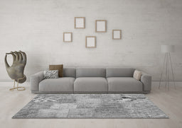 Machine Washable Patchwork Gray Transitional Rug in a Living Room,, wshcon1889gry