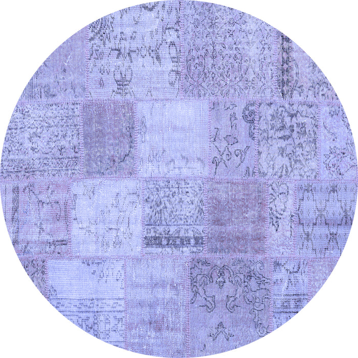 Round Patchwork Blue Transitional Rug, con1889blu