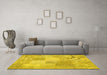 Machine Washable Patchwork Yellow Transitional Rug in a Living Room, wshcon1889yw