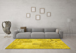 Machine Washable Patchwork Yellow Transitional Rug in a Living Room, wshcon1889yw