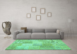 Machine Washable Patchwork Turquoise Transitional Area Rugs in a Living Room,, wshcon1889turq